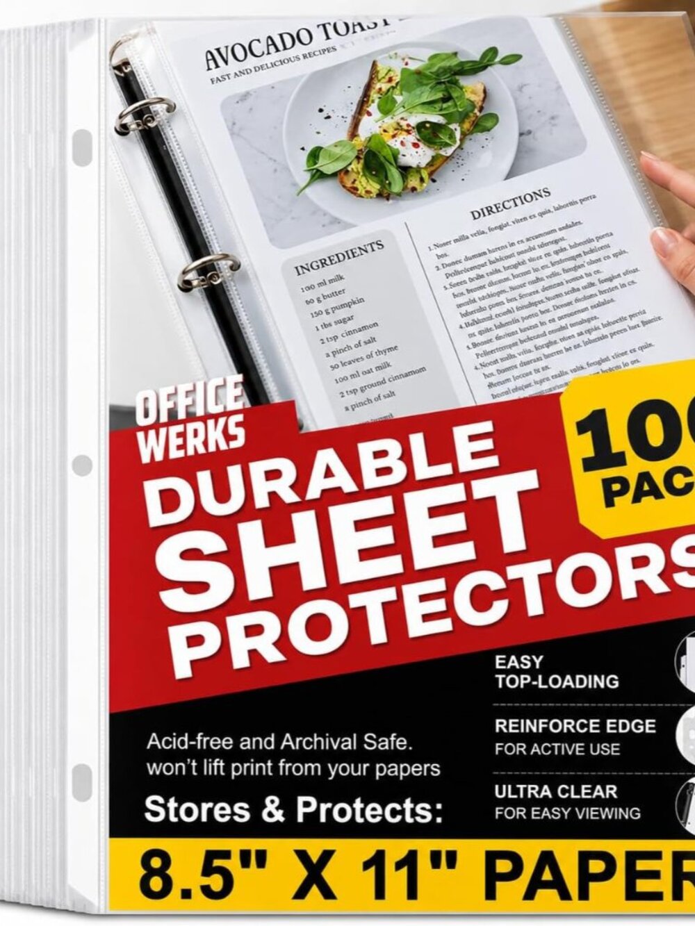 100 Pack Clear Sheet Protectors for 3 Ring Binder, 8.5 x 11, Reinforced